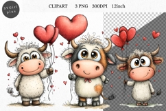 Bull Clipart, Valentines Day Clipart, Whimsical Clipart, Product Image 1