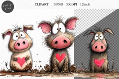 Pig Clipart, Valentines Day Clipart, Whimsical Clipart, Product Image 1