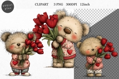 Teddy Bear Clipart, Valentines Day Clipart, Whimsical Clipar Product Image 1