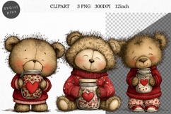 Teddy Bear Clipart, Valentines Day Clipart, Whimsical Clipar Product Image 1