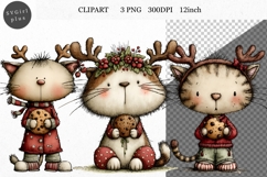Cat Clipart, Christmas Cat, Whimsical Clipart, Product Image 1