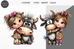 Girl and cow Clipart, Whimsical Clipart Product Image 1