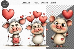 Pig Clipart, Valentines Day Clipart, Whimsical Clipart, Product Image 1