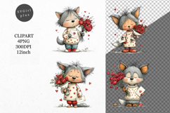 Wolf Clipart, Valentines Day Clipart, Whimsical Clipar Product Image 1