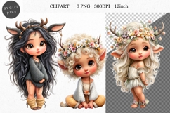 Deer Clipart, Girl PNG, Whimsical Clipart Product Image 1
