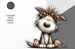 Wolf Clipart, Spring Clipart, Whimsical Clipart, Product Image 1