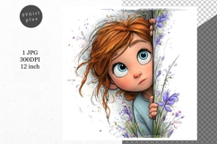 Girl with flowers, Whimsical JPG, JPG, Junk journal, Product Image 1