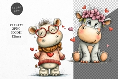 Hippo Clipart, Valentines Day Clipart, Whimsical Clipart, Product Image 1