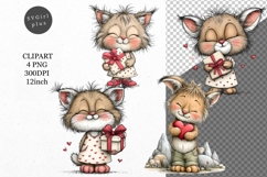 Lynx Clipart, Valentines Day Clipart, Whimsical Clipart, Product Image 1