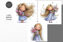 Girl with flowers, Whimsical JPG, JPG, Junk journal, Product Image 1