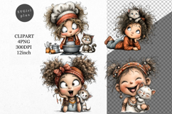Girl and cat PNG, Girl Clipart, Whimsical Clipart Product Image 1