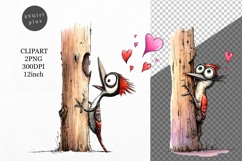 Woodpecker Clipart, Valentines Day Clipart, Whimsical Clipar Product Image 1
