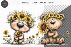 Teddy Bear Clipart, Sunflowers Clipart, Whimsical Clipart Product Image 1