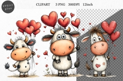 Cow Clipart, Valentines Day Clipart, Whimsical Clipart, Product Image 1