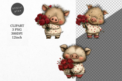 Pig Clipart, Valentines Day Clipart, Whimsical Clipart, Product Image 1