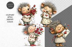 Hedgehog Clipart, Valentines Day Clipart, Whimsical Clipart Product Image 1