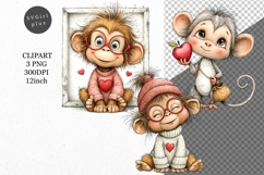 Monkey Clipart, Valentines Day Clipart, Whimsical Clipart Product Image 1
