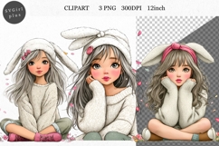 Bunny Girl PNG, Girl Clipart, Whimsical Clipart Product Image 1