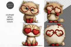 Cat Clipart, Valentines Day Clipart, Whimsical Clipart Product Image 1