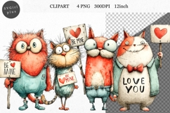 Cat Clipart, Valentines Day Clipart, Whimsical Clipart Product Image 1