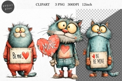 Cat Clipart, Valentines Day Clipart, Whimsical Clipar Product Image 1