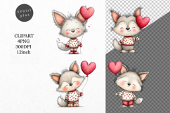 Wolf Clipart, Valentines Day Clipart, Whimsical Clipar Product Image 1