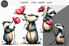 Badger Clipart, Valentines Day Clipart, Whimsical Clipart Product Image 1