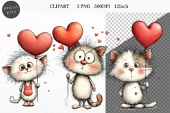 Cat Clipart, Valentines Day Clipart, Whimsical Clipart, Product Image 1