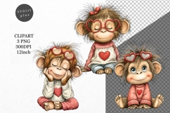 Monkey Clipart, Valentines Day Clipart, Whimsical Clipart Product Image 1