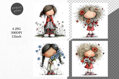 Girl with flowers, Whimsical JPG, JPG, Junk journal, Product Image 1