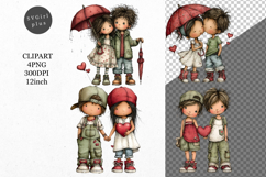 Boy and Girl Clipart, Valentines Day Clipart, Whimsical Product Image 1