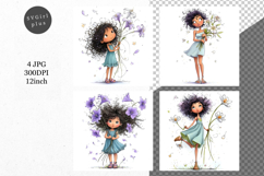 Girl with flowers, Whimsical JPG, JPG, Junk journal, Product Image 1
