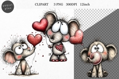 Elephant Clipart, Valentines Day Clipart, Whimsical Clipart Product Image 1