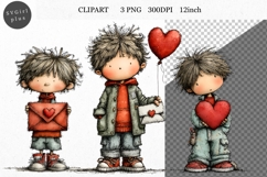 Boy Clipart, Valentines Day Clipart, Whimsical Clipart Product Image 1