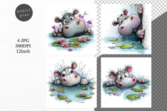 Hippo JPG, Peeking Hippo, Whimsical JPG, Product Image 1