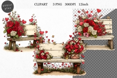 Bench Clipart, Valentines Day Clipart, Whimsical Product Image 1