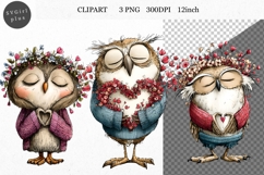 Owl Clipart, Valentines Day Clipart, Whimsical Product Image 1