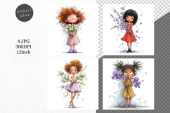 Girl with flowers, Whimsical JPG, JPG, Junk journal, Product Image 1