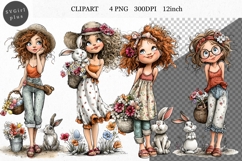 Girl Clipart, Easter Clipart, Whimsical Clipart, Product Image 1