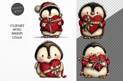 Penguin Clipart, Valentines Day Clipart, Whimsical Product Image 1