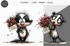 Skunk Clipart, Valentines Day Clipart, Whimsical Clipart Product Image 1