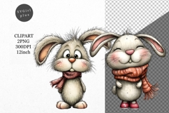 Bunny Clipart, Winter Clipart, Whimsical Clipart, Product Image 1