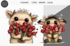 Cow Clipart, Valentines Day Clipart, Whimsical Product Image 1