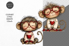 Monkey Clipart, Valentines Day Clipart, Whimsical Clipar Product Image 1