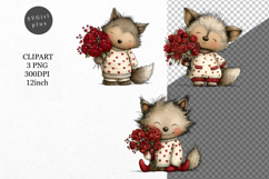 Wolf Clipart, Valentines Day Clipart, Whimsical Clipart, Product Image 1
