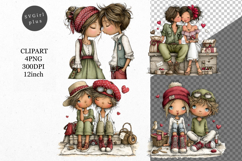 Boy and Girl Clipart, Valentines Day Clipart, Whimsical Product Image 1