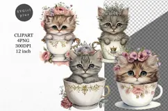 Teacup kitten clipart, Kitten clipart, Cat clipart Product Image 1