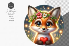 Baby fox with heart clipart, Valentines Day clipart Product Image 1