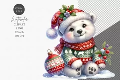 Polar bear clipart, Christmas clipart, Watercolor clipart Product Image 1