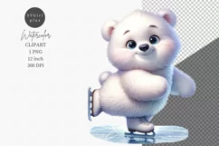 Polar bear ice skating clipart, Christmas clipart, Product Image 1